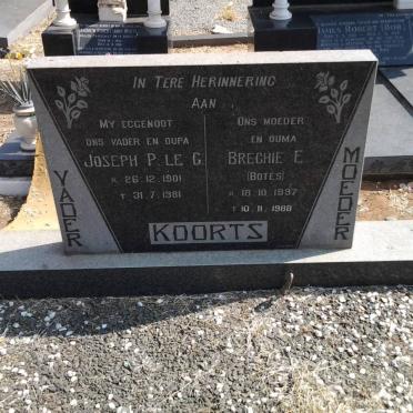 KOORTS Joseph P. Le G. 1901-1981 &amp; Brechie E. BOTES 1897-1986