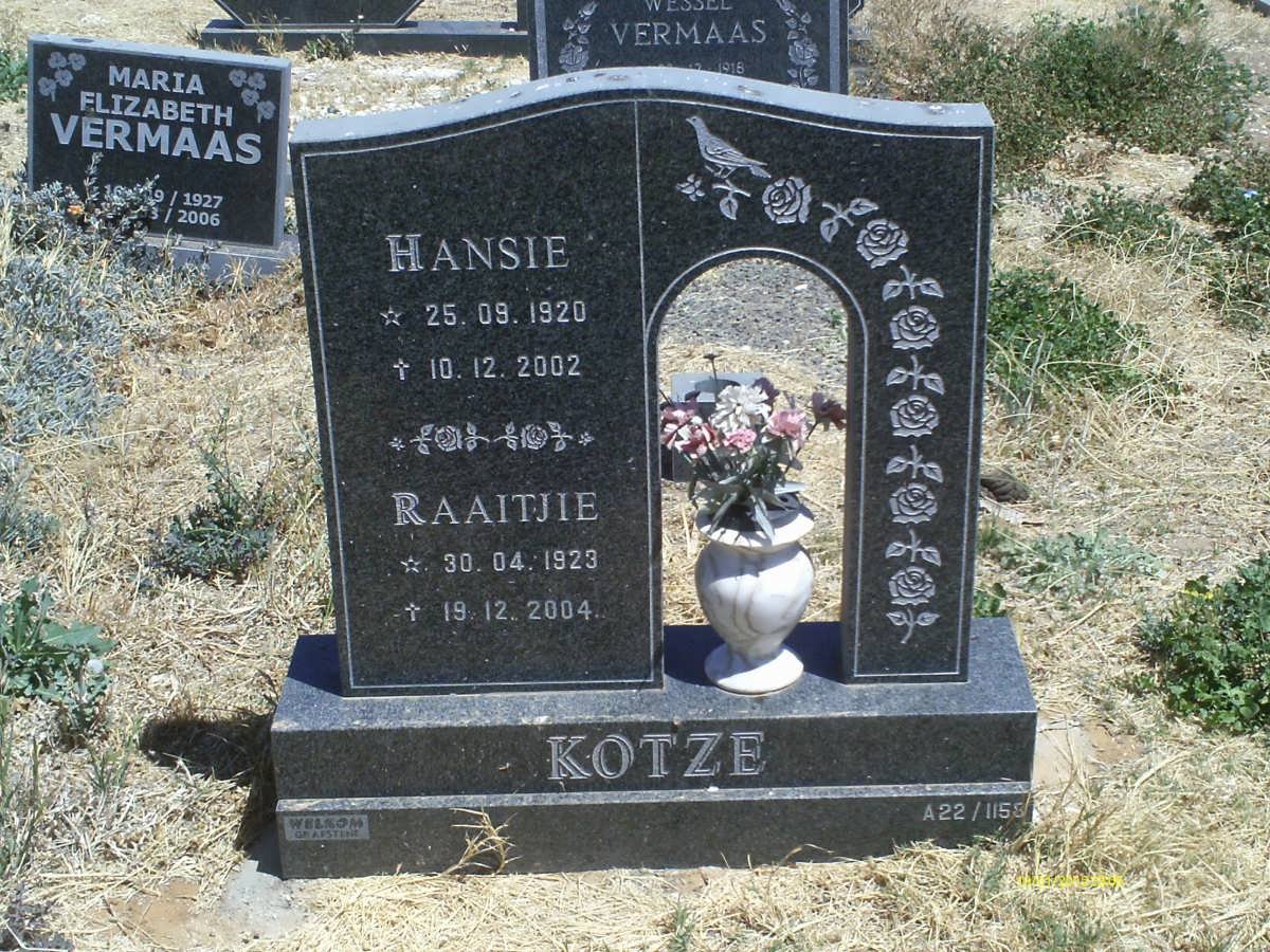 KOTZE Hansie 1920-2002 &amp; Raaitjie 1923-2004