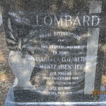 LOMBARD Isabella Elizabeth Mentz nee VOSLOO 1912-1972