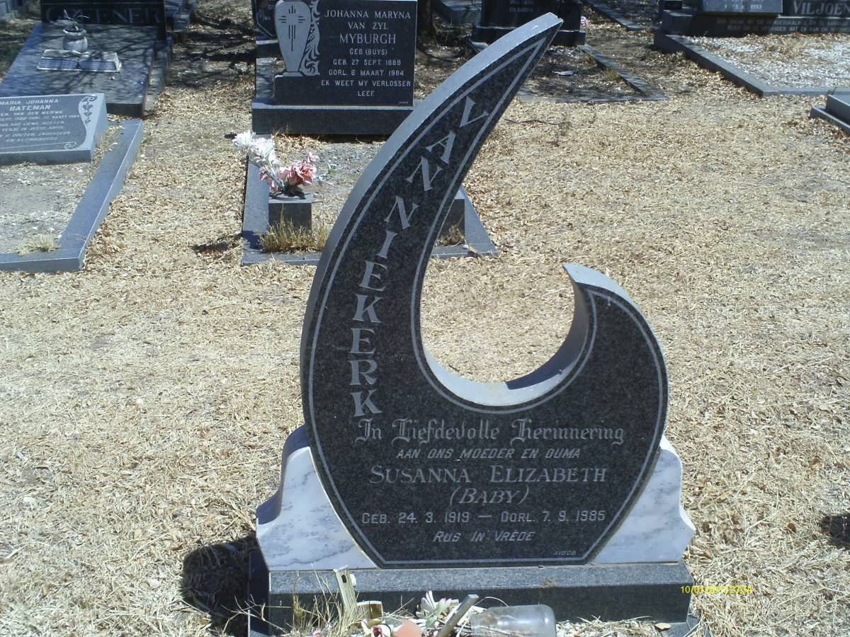 NIEKERK Susanna Elizabeth, van 1919-1985