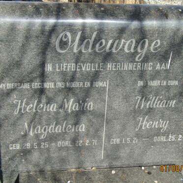 OLDEWAGE William Henry 1921-1984 &amp; Helena Maria Magdalena 1925-1971