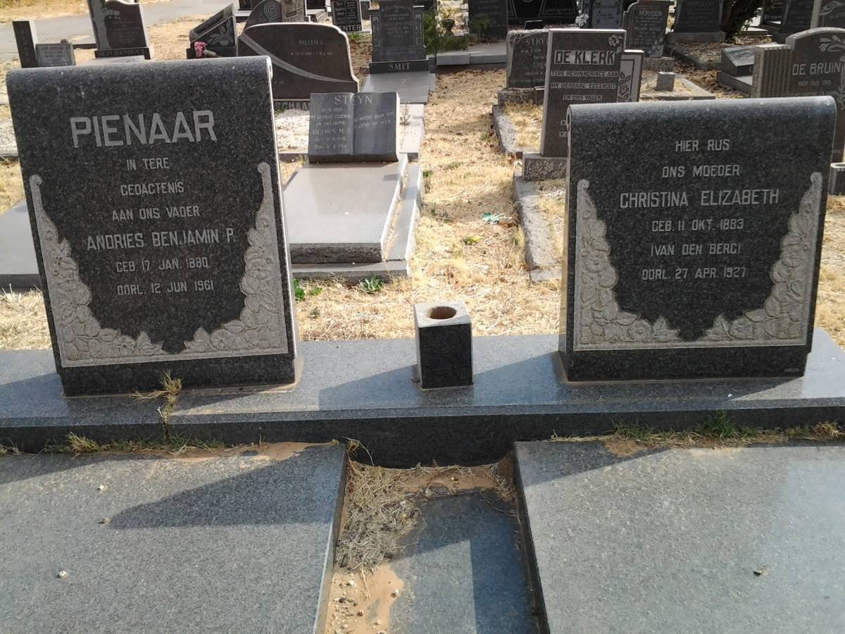 PIENAAR Andries Benjamin P. 1880-1961 &amp; Christina Elizabeth VAN DEN BERG 1883-1927