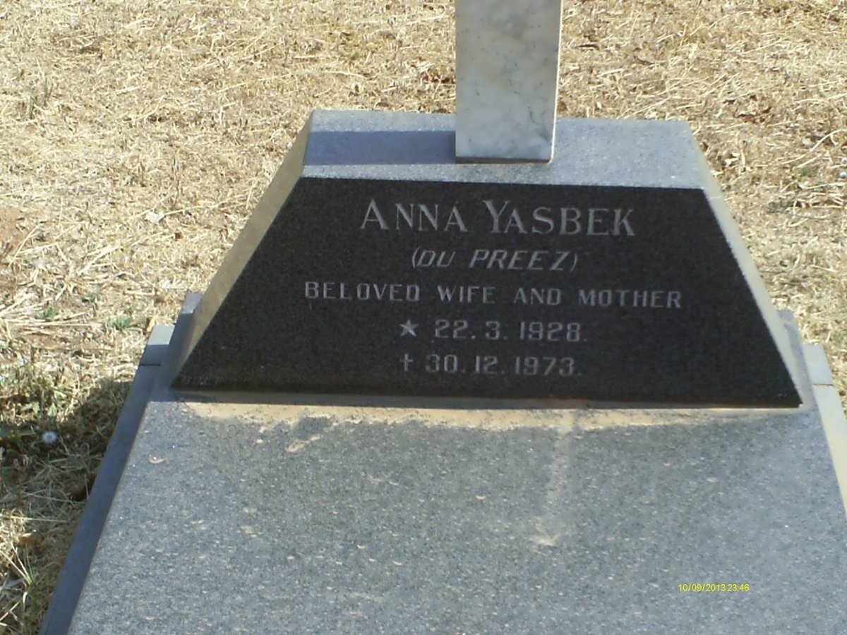 YASBEK Anna nee DU PREEZ 1928-1973
