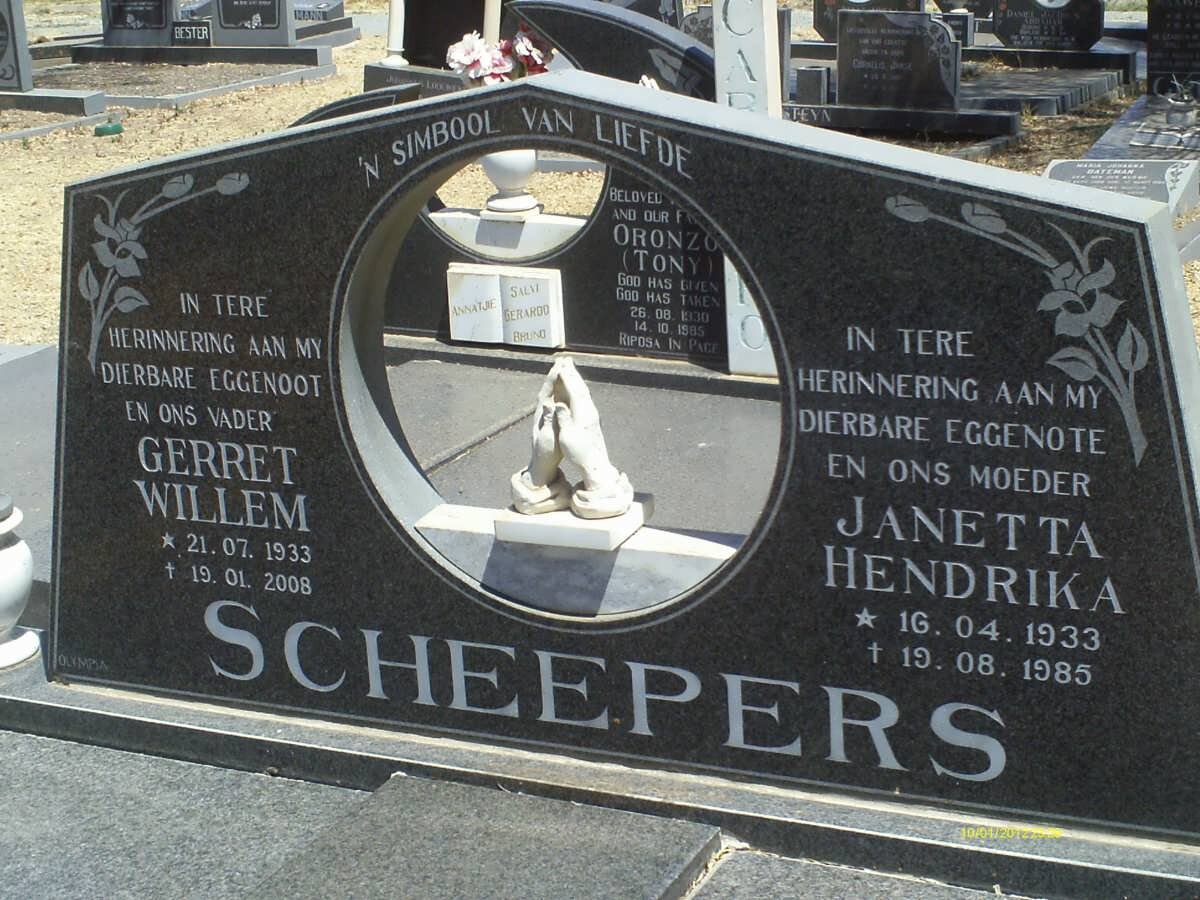 SCHEEPERS Gerret Willem 1933-2008 &amp; Janetta Hendrika 1933-1985
