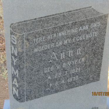 SNYMAN Anna nee V.D. VYFER 1921-1970