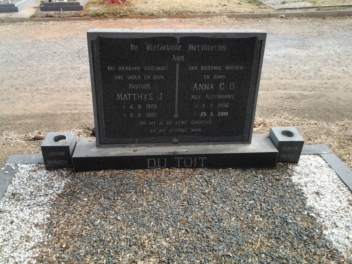 TOIT Matthys J., du 1928-1982 &amp; Anna C.D. KLEYNHANS 1936-2010