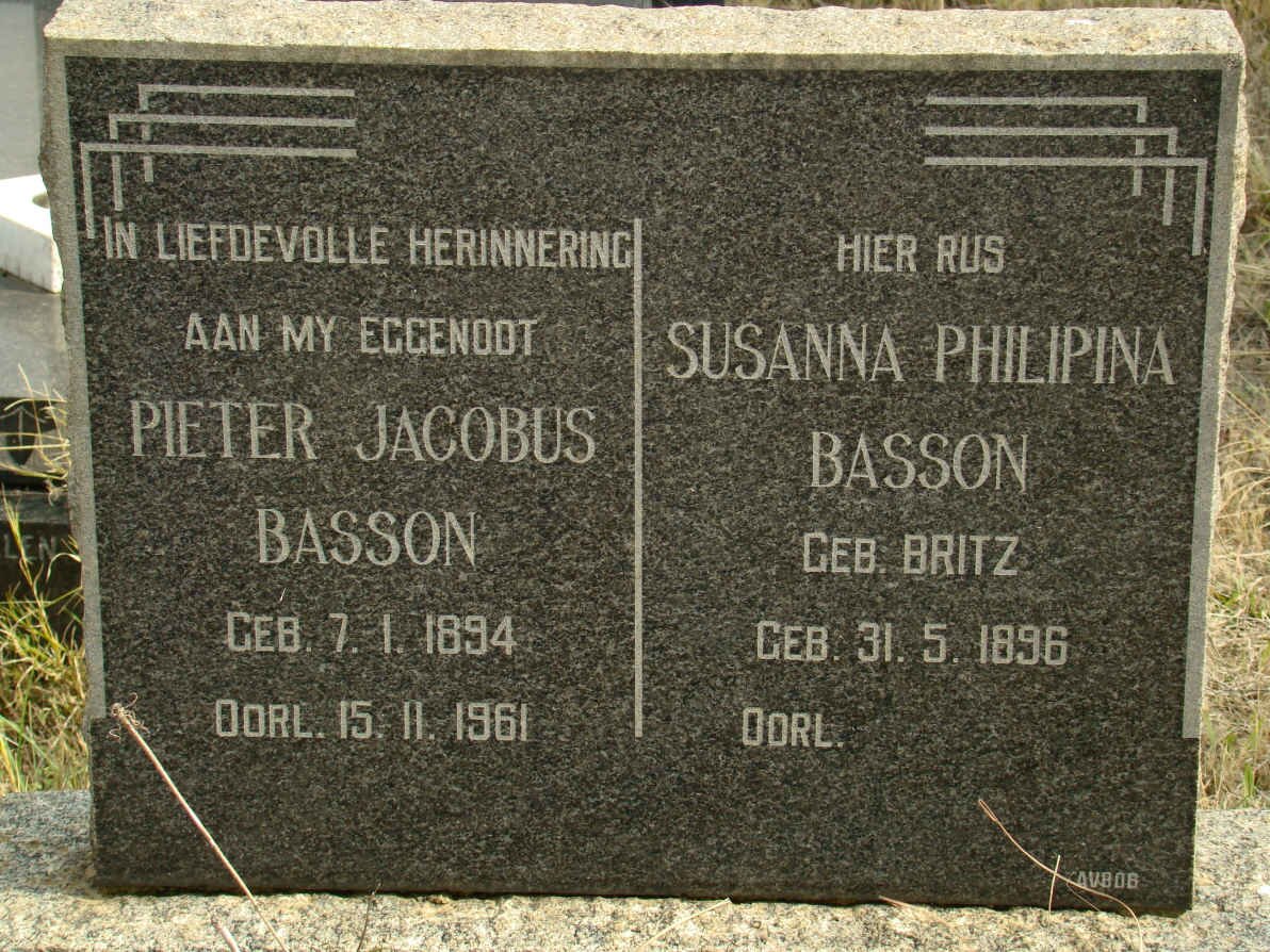 BASSON Pieter Jacobus 1894-1961 &amp; Susanna Philipina BRITZ 1896-