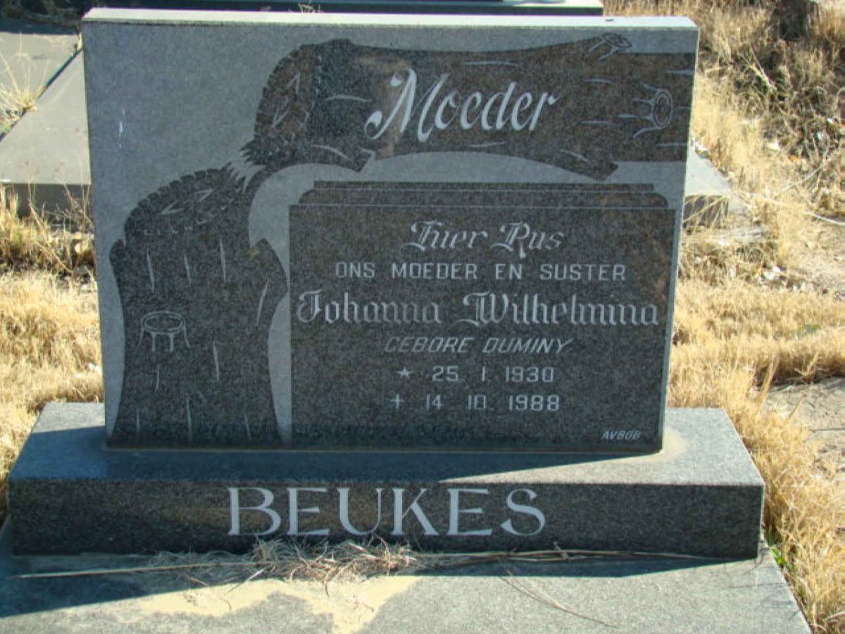 BEUKES Johanna Wilhelmina nee DUMINY 1930-1988