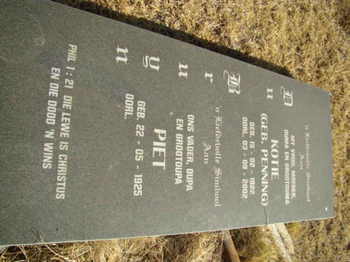 BRUYN Piet, du 1925-  &amp; Kotie PENNING 1922-2002