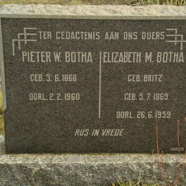 BOTHA Pieter W. 1868-1960 &amp; Elizabeth M. BRITZ 1869-1959
