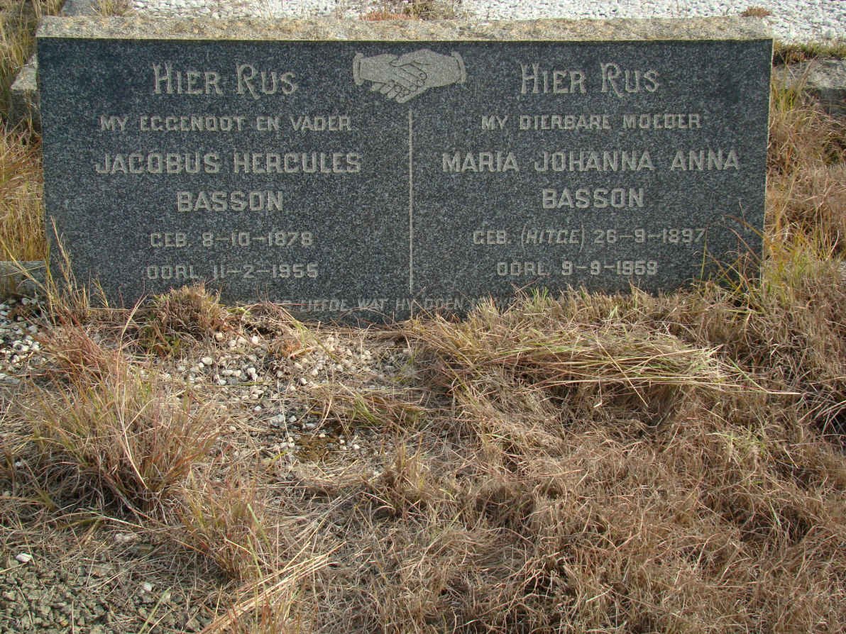 BASSON Jacobus Hercules 1878-1955 &amp; Maria Johanna Anna HITGE 1897-1959