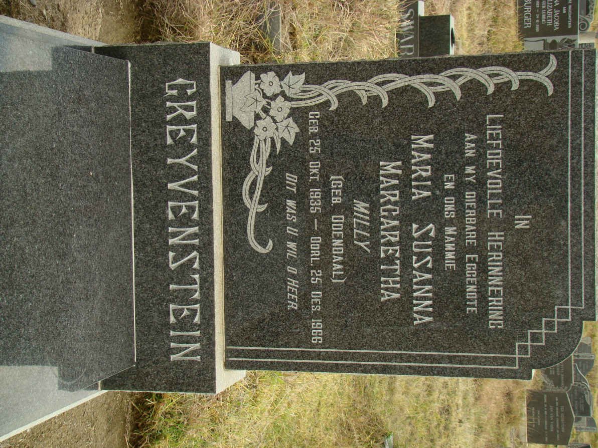 GREYVENSTEIN Maria Susanna Margaretha nee ODENDAAL 1935-1966