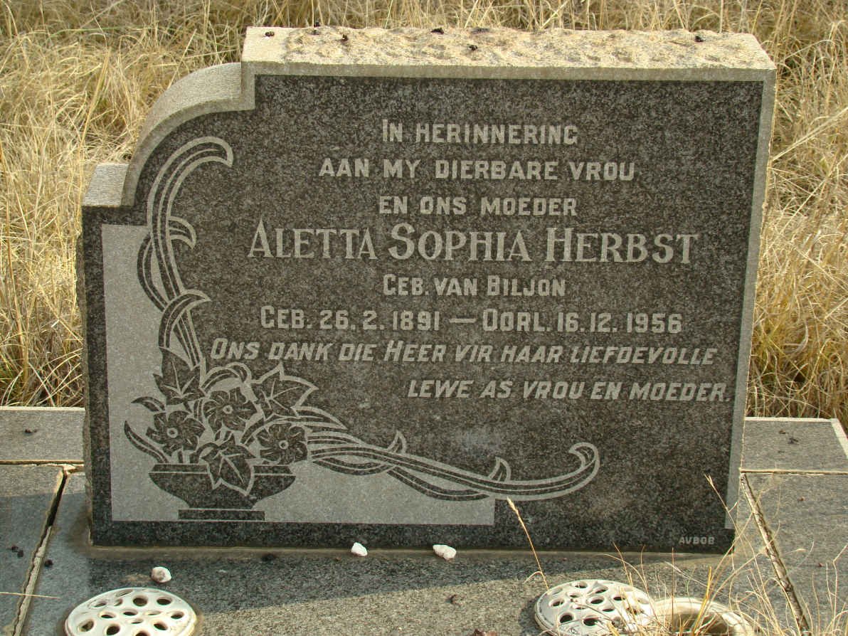 HERBST Aletta Sophia nee VAN BILJON 1891-1956