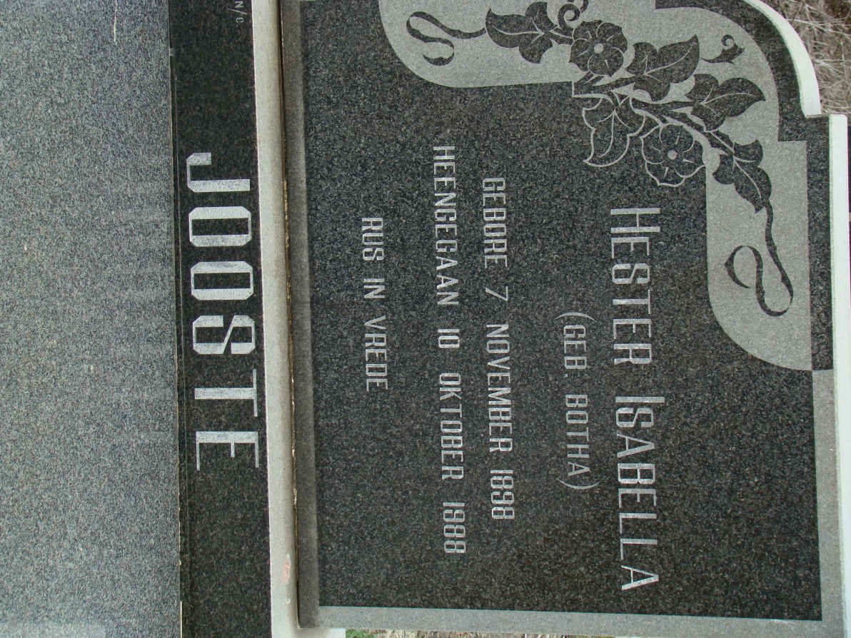 JOOSTE Hester Isabella nee BOTHA 1898-1988