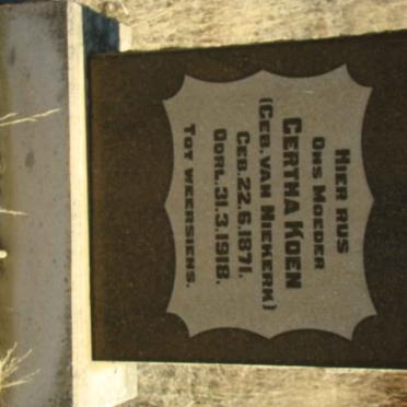 KOEN Gertha nee VAN NIEKERK 1871-1918