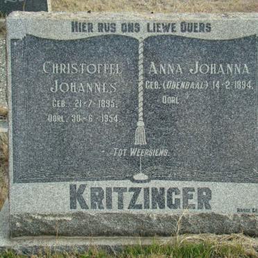 KRITZINGER Christoffel Johannes 1895-1954 &amp; Anna Johanna ODENDAAL 1894-