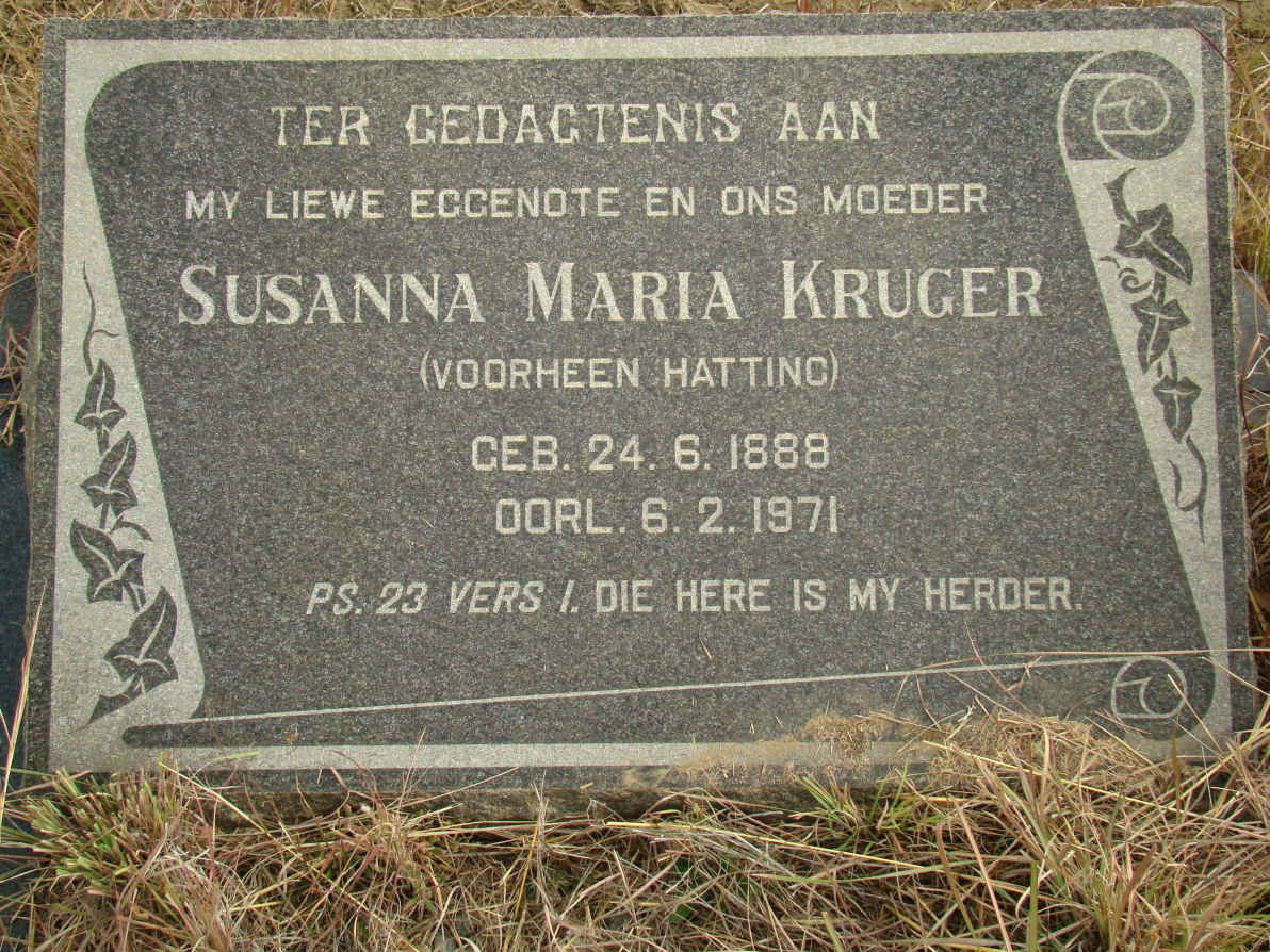 KRUGER Susanna Maria nee HATTING 1888-1971