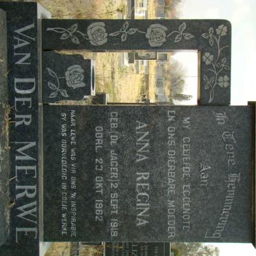 MERWE Anna Regina, van der nee DE JAGER 1918-1962
