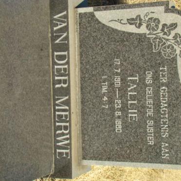 MERWE Tallie, van der 1901-1980