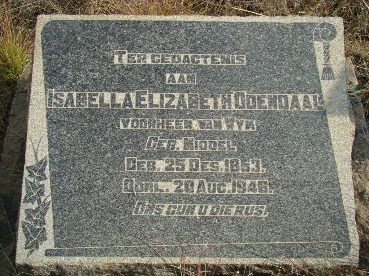 ODENDAAL Isabella Elizabeth formerly VAN WYK nee MIDDEL 1853-1946