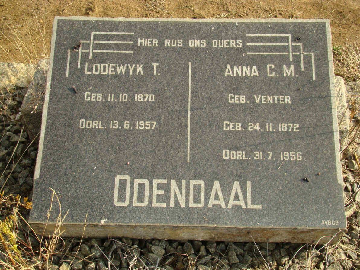 ODENDAAL Lodewyk T. 1870-1957 &amp; Anna C.M. VENTER 1872-1956