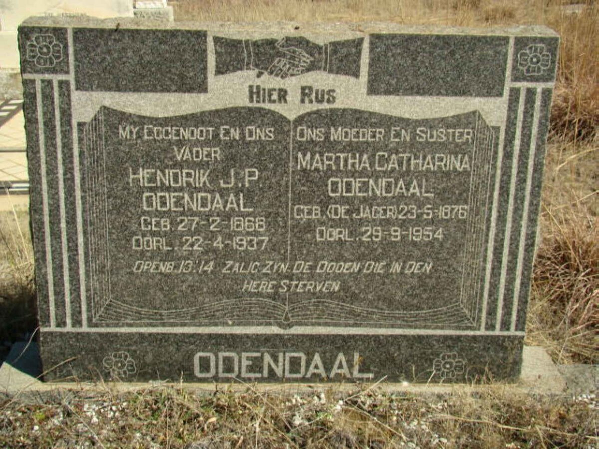ODENDAAL Hendrik J.P. 1868-1937 &amp; Martha Catharina DE JAGER 1876-1954