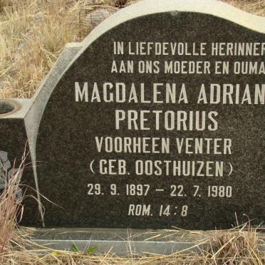 PRETORIUS Magdalena Adriana formerly VENTER nee OOSTHUIZEN 1897-1980