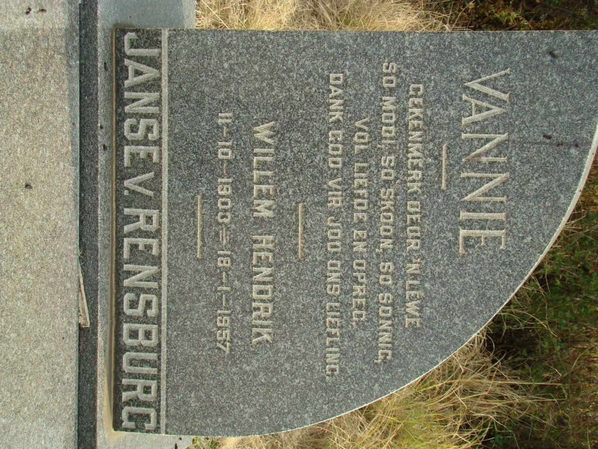 RENSBURG Willem Hendrik, Janse van 1903-1957
