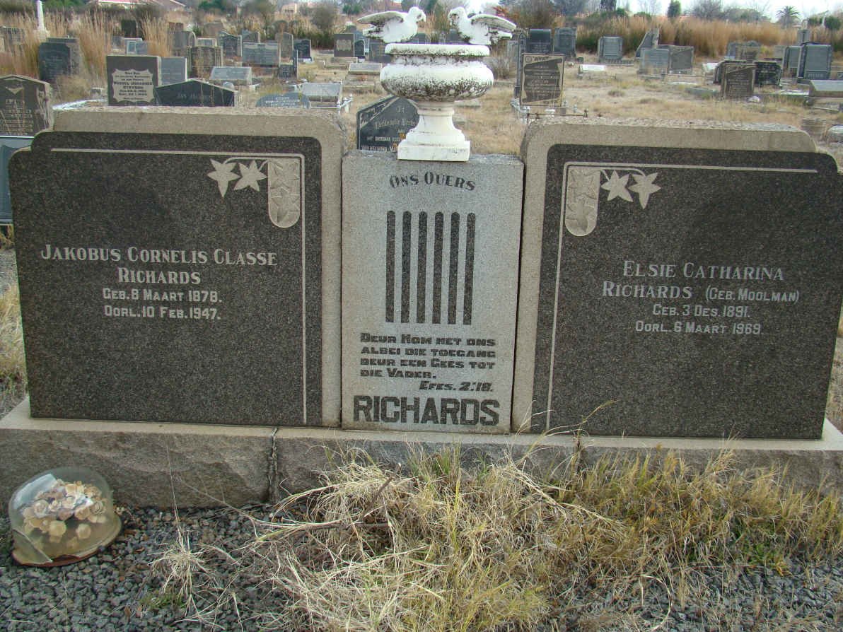 RICHARDS Jakobus Cornelis Classe 1878-1947 &amp; Elsie Catharina MOOLMAN 1891-1969