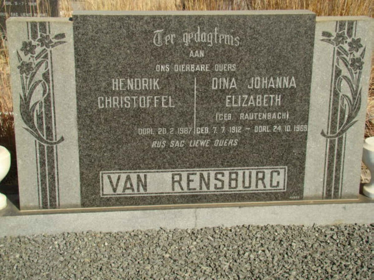 RENSBURG Hendrik Chrsitoffel, van -1987 &amp; Dina Johanna Elizabeth RAUTENBACH 1912-1969