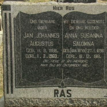 RAS Jan Johannes Augustus 1888-1963 &amp; Anna Susanna Salomina VAN WYK 1896-1961