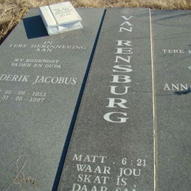 RENSBURG Frederik Jacobus, van 1933-1997 &amp; Anna M. -??