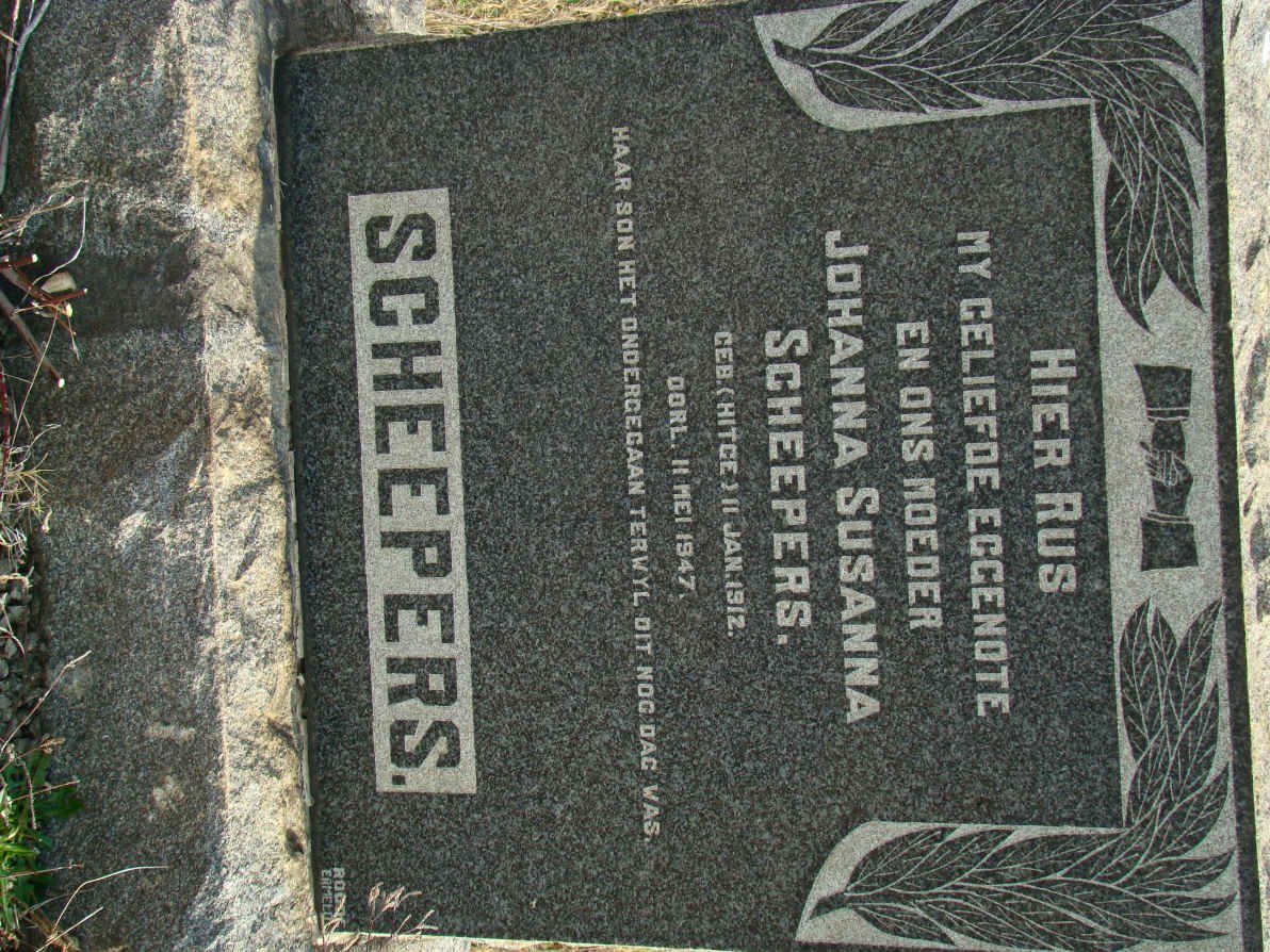 SCHEEPERS Johanna Susanna nee HITGE 1912-1947
