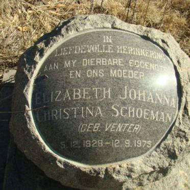 SCHOEMAN Elizabeth Johanna Christina nee VENTER 1928-1975