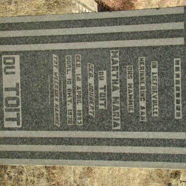 TOIT Martha Maria, du nee JOUBERT 1883-1938