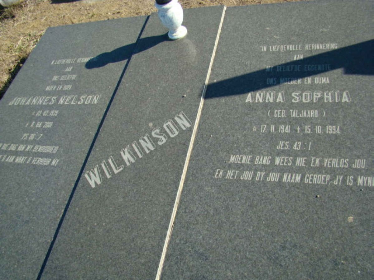 WILKINSON Johannes Nelson 1939-2001 &amp; Anna Sophia TALJAARD 1941-1994
