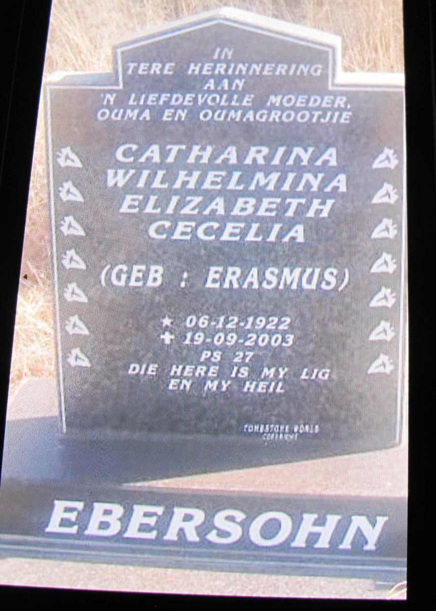 EBERSOHN Catharina Wilhelmina Elizabeth Cecelia nee ERASMUS 1922-2003