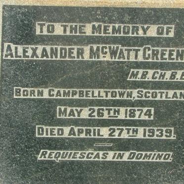 GREEN Alexander McWatt 1874-1939