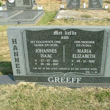 GREEFF Johannes Issac 1921-1997 &amp; Maria Elizabeth 1926-