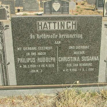 HATTINGH Philipus Rudolph 1908-1970 &amp; Christina Susanna VAN RENSBURG 1910-1996