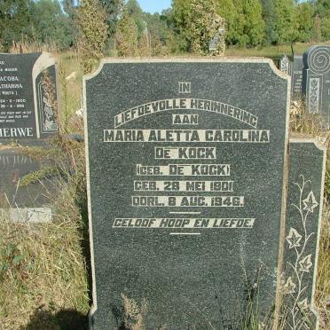 KOCK Maria Aletta Carolina, de nee DE KOCK 1901-1946