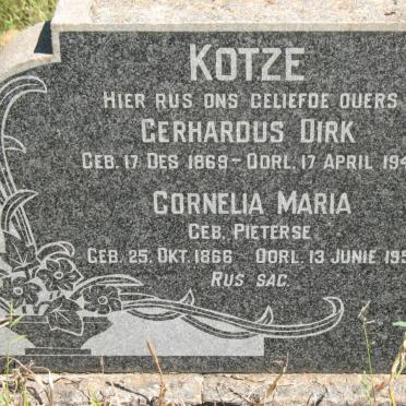 KOTZE Gerhardus Dirk 1869-1943 &amp; Cornelia Maria PIETERSE 1866-1953