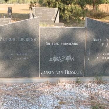 RENSBURG Petrus Lourens, Jansen van 1905-1997 &amp; Anna Jacoba F.J. 1911-1977
