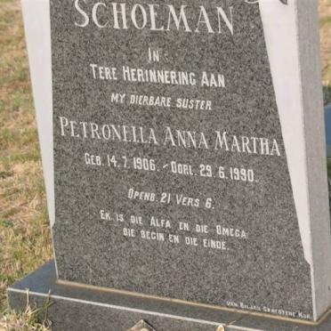 SCHOEMAN Petronella Anna Martha 1906-1990