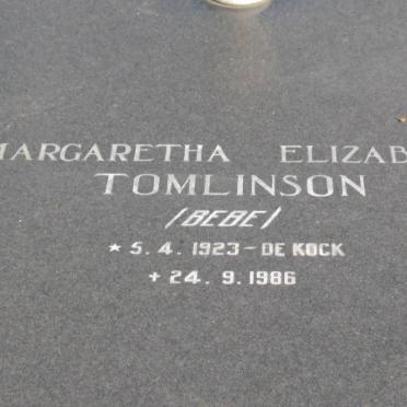 TOMLINSON Margaretha Elizabeth nee DE KOCK 1923-1986