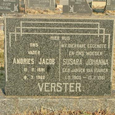 VERSTER Andries Jacob 1891-1962 &amp; Susara Johanna JANSEN VAN VUUREN 1905-1961