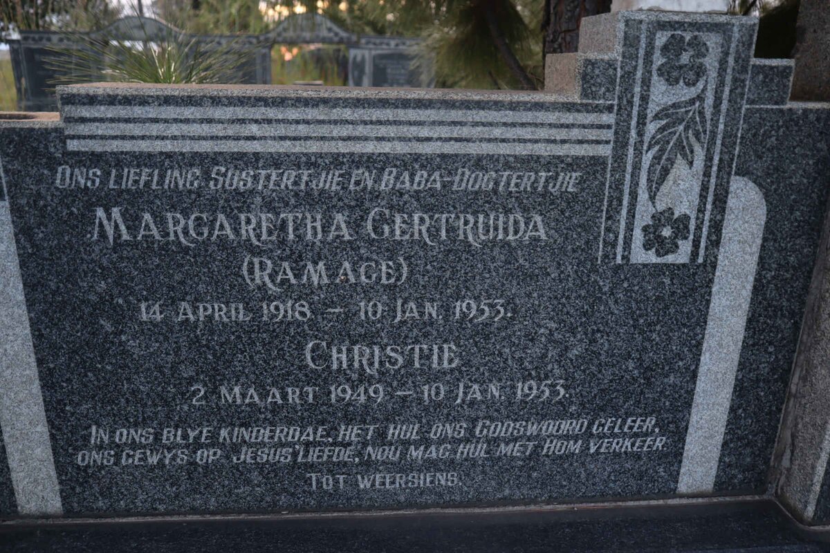 LUBBE Margaretha Gertruida nee RAMAGE 1918-1953 :: LUBBE Christie 1949-1953