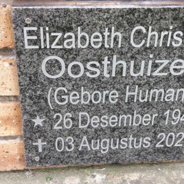 OOSTHUIZEN Elizabeth Christina nee HUMAN 1944-2020