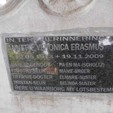 ERASMUS Annette Veronica nee SCHOLTZ 1973-2009