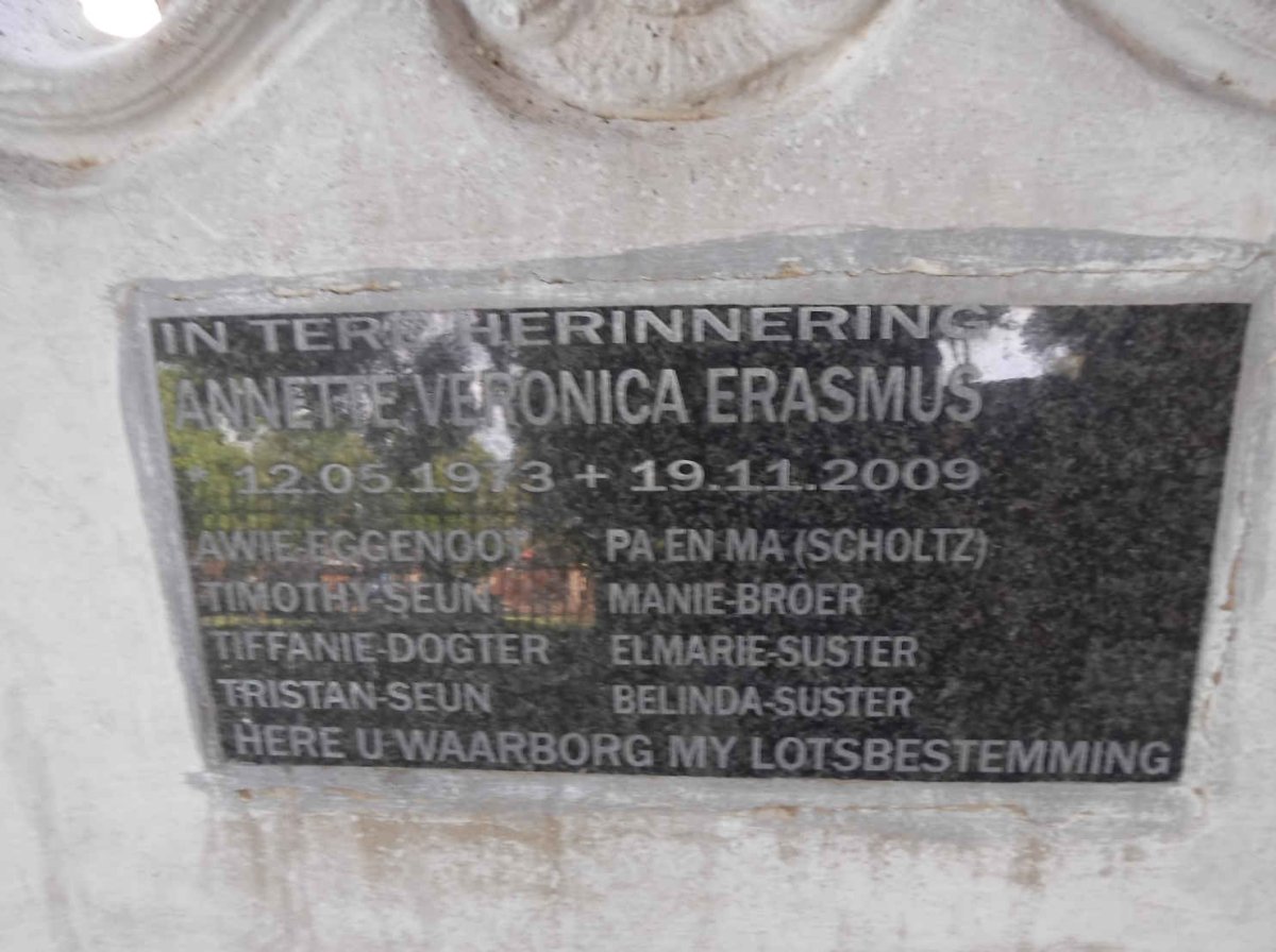 ERASMUS Annette Veronica nee SCHOLTZ 1973-2009
